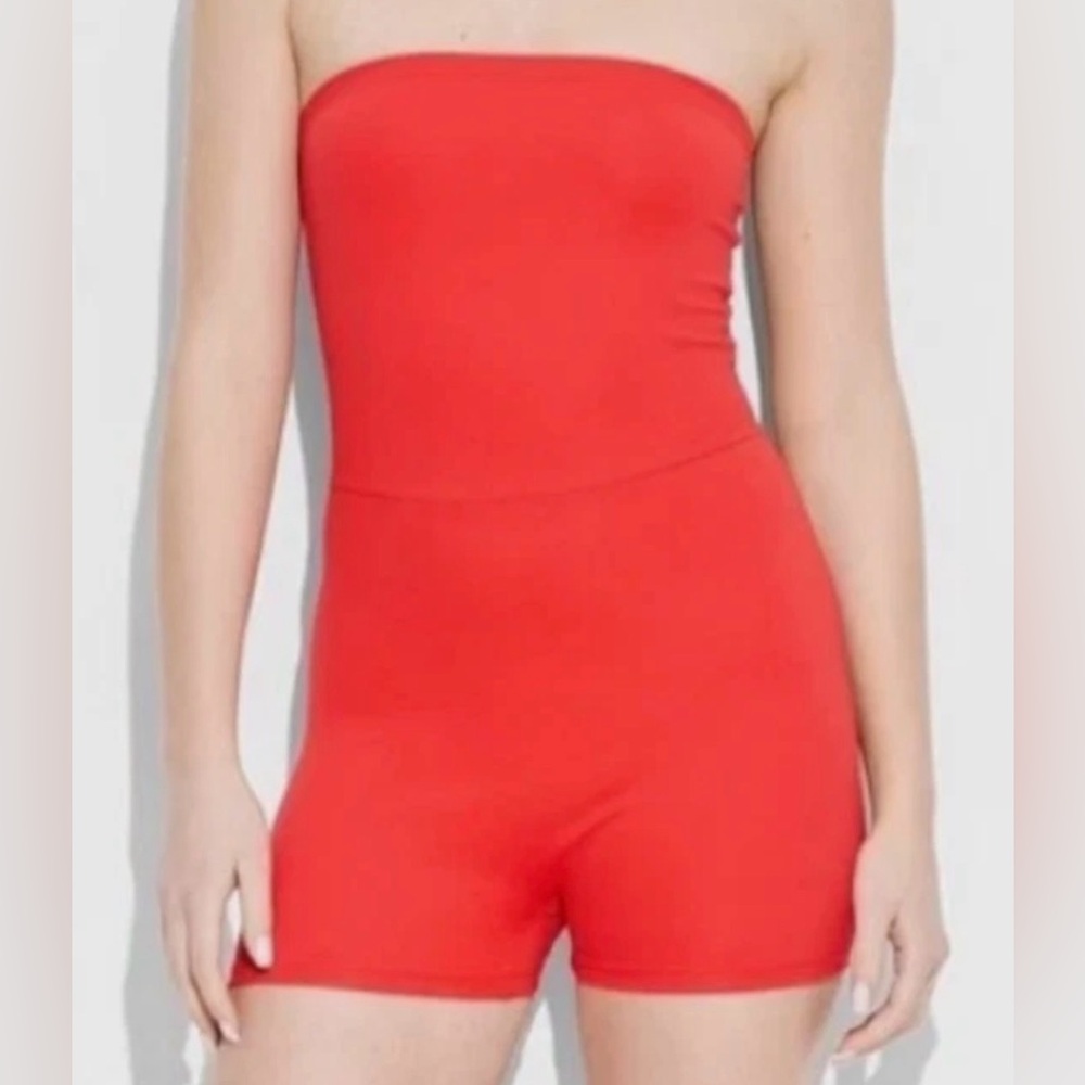 Wild Fable Butterbliss Red Strapless Romper